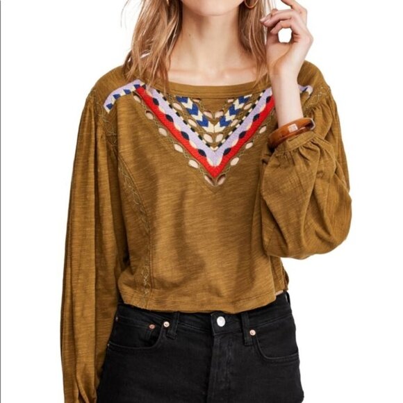 FREE PEOPLE Hand Me Down Crop Moss Green - Picture 1 of 7